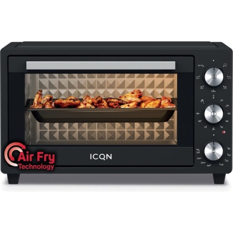 ICQN Mini Oven met Airfryer - 20L - Vrijstaand - Hetelucht Friteuse - Convectiefunctie - 5 Grillfuncties - 90 min. Timer - 1500W - 80°-250°C - Frituurmand/Bakplaat/Grill/ Kruimellade