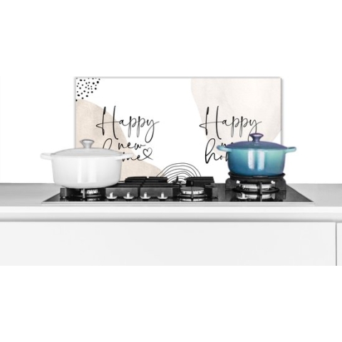 Spatscherm Keuken - Kookplaat Achterwand - Spatwand Fornuis - 70x30 cm - Quotes - Geluk - Verhuizen - Aluminium - Wanddecoratie - Muurbeschermer - Hittebestendig