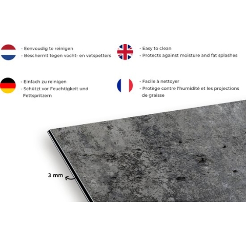 Spatscherm Keuken - Kookplaat Achterwand - Spatwand Fornuis - 120x80 cm - Beton - Zwart - Wit - Grind - Aluminium - Wanddecoratie - Muurbeschermer - Hittebestendig