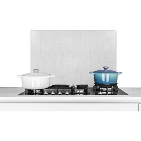 Spatscherm Keuken - Kookplaat Achterwand - Spatwand Fornuis - 60x40 cm - Beton - Wit - Grijs - Aluminium - Wanddecoratie - Muurbeschermer - Hittebestendig