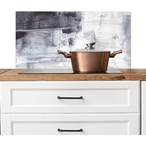 Spatscherm Keuken - Kookplaat Achterwand - Spatwand Fornuis - 80x40 cm - Kunst - Verf - Wit - Zwart - Grijs - Aluminium - Wanddecoratie - Muurbeschermer - Hittebestendig