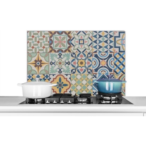 Spatscherm Keuken - Kookplaat Achterwand - Spatwand Fornuis - 90x60 cm - Vintage - Bloemen - Design - Figuren - Aluminium - Wanddecoratie - Muurbeschermer - Hittebestendig