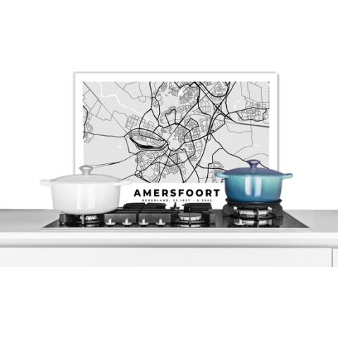 Spatscherm Keuken - Kookplaat Achterwand - Spatwand Fornuis - 60x40 cm - Stadskaart - Amersfoort - Nederland - Aluminium - Wanddecoratie - Muurbeschermer - Hittebestendig
