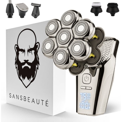 6-in-1 Scheerapparaat Mannen – Trimmer - Tondeuse - Sansbeauté® SkullSharp PRO MAX - Electric Face & Head Shaver - Skull Shaver - Hoofd Kaal Scheren – Nat & Droog - Elektrisch