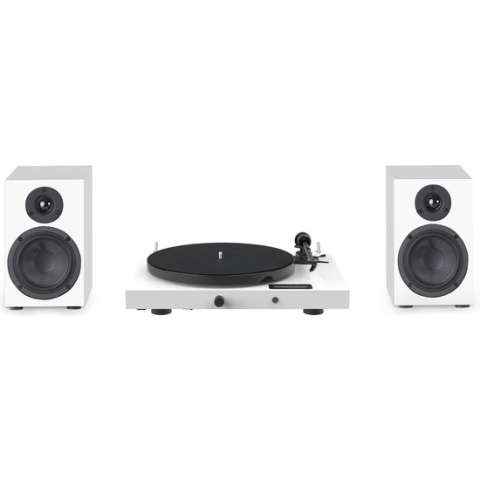 Pro-Ject E1 Jukebox Speaker Box 5 - Platenspeler met Bluetooth input, (voor) versterker en ontvanger - Inclusief Speakers – Wit