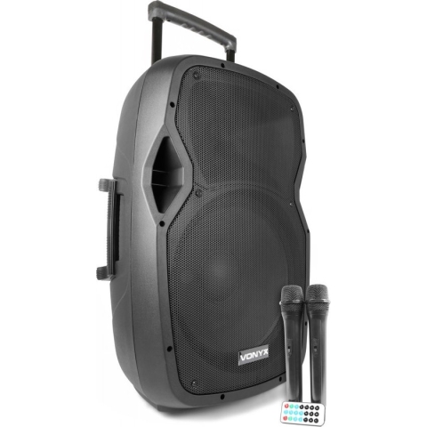 Mobiele party speaker - Vonyx AP1500PA - 800 Watt - partybox met 2 microfoons - op accu