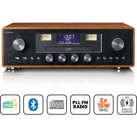 LENCO DAR-081WD - DAB+/FM radio met CD-speler, USB, Bluetooth® en draadloos oplaadpunt - Hout/Zwart