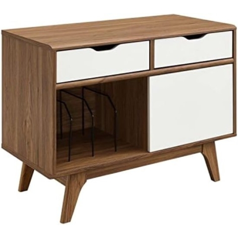 Platenspeler Meubel - Platenspeler Kast - Vinyl Kast - Walnoot Wit 37 inch