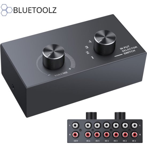 Bluetoolz® - Audio Switch - 6 voudig & bi-directioneel – BT-AS 106 met volume regeling - zwart