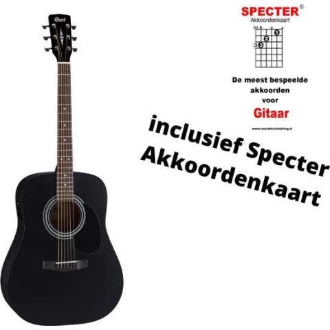 Cort akoestische gitaar met handige akkoordenkaart zwart