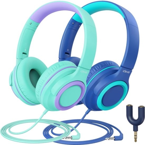 Intelectro Kinderheadset 2 PACK - Kristalhelder Geluid en Comfort, Perfect voor Kinderen! - Comfortabel en Opvouwbaar Ontwerp - Helder Geluid - Ingebouwde Microfoon - Volumebegrenzing - Audiosplitter Inbegrepen - Levering Sneller dan Aangegeven!