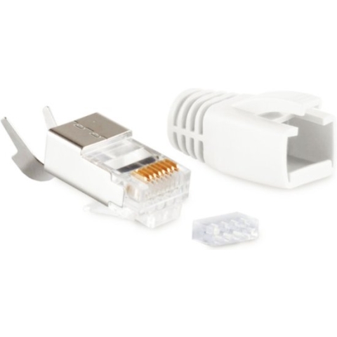 RJ45 krimp connectoren (STP) voor CAT6/6a/7/7a netwerkkabel (vast/flexibel) - 100 stuks (3-delig) / wit