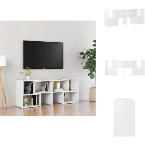 vidaXL TV-meubel - Modulair ontwerp - Hoogglans wit - Spaanplaat - 104 x 30 x 52 cm