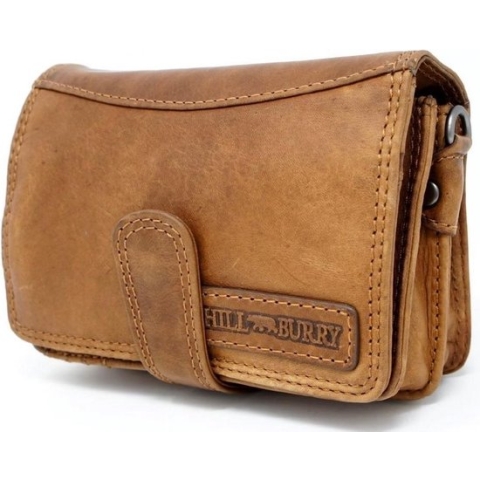 HillBurry Leren Schoudertas-Portemonnee-Telefoonhoes - (bxhxd) ca. 19,5cm x 11,5cm x 6cm - Extern telefoonvak: 17cm x 9cm x 1cm