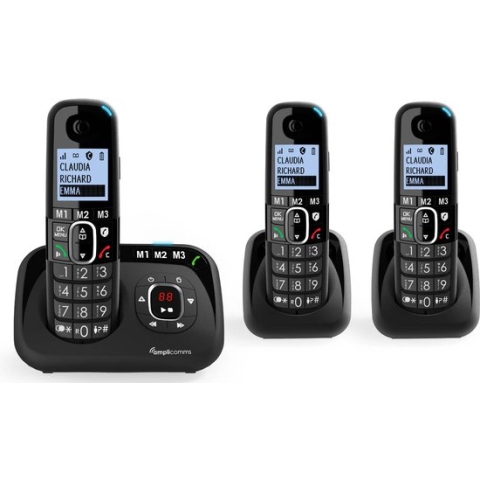 Amplicomms Bigtel 1583 - slechthorenden telefoon met grote toetsen - 3 draadloze telefoons