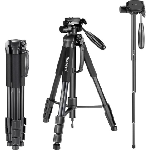 Neewer® - Draagbaar 177cm Aluminium Camera Statief Monopod met 3-Way Rotatie - Scharnier Pan Head voor DSLR Camera Zwart