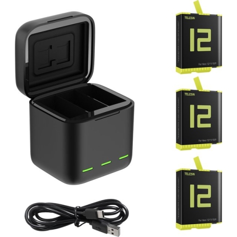 Telesin Oplaadbox met 3 batterijen voor GoPro 9 / GoPro 10 / GoPro 11