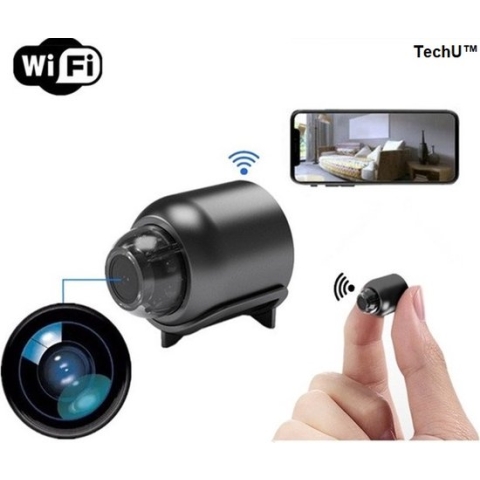 TechU™ Spycam Geheime Mini Camera – Bedienen met WiFi – Mini Security Camera – Dagzicht & Nachtzicht – Bewegingsdetectie – Inclusief 32GB Micro SD – 1080P HD Micro Camera – Zwart
