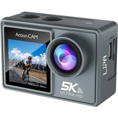 Lipa AT-M40R 5K actioncamera IPS Wifi - Action camera waterdicht - Sony IMX sensor - 21 accessoires- 5K resolutie - Dual Screen - Mic aansluiting usb - SD tot 256 GB - Remote -4K 60 FPS - EIS - +SD 16 GB - Alternatief GoPro