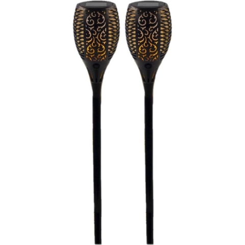 Set van 4x stuks Halloween horror decoratie solar LED tuinfakkels zwart 78 cm - Tuinverlichting/thema feestversiering