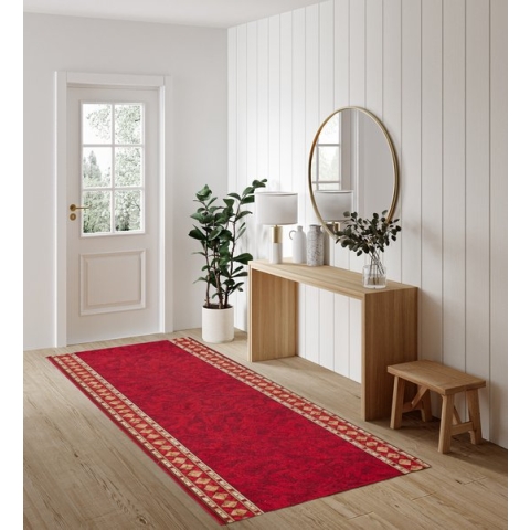 Tapiso Antislip Rubber Mat Rood Beige Klassiek Modern Rubbermat Tapijt Maat- 100x350