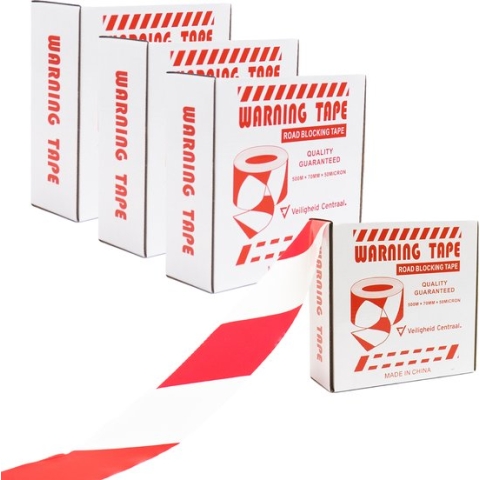 Afzetlint rood wit 500 meter - 4 stuks afzetlinten - Hoge kwaliteit