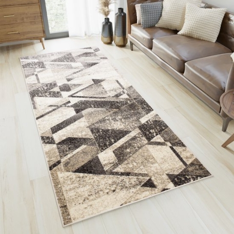 Tapiso Petra Tapijtloper Bruin Abstract Laagpolig Vloerkleed Maat- 100x300