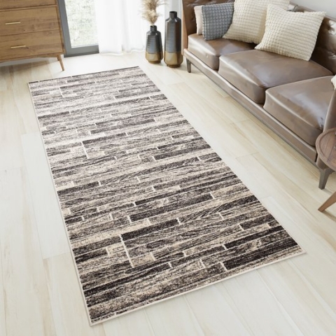 Tapiso Petra Tapijtloper Abstract Laagpolig Bruin Vloerkleed Maat- 70x200