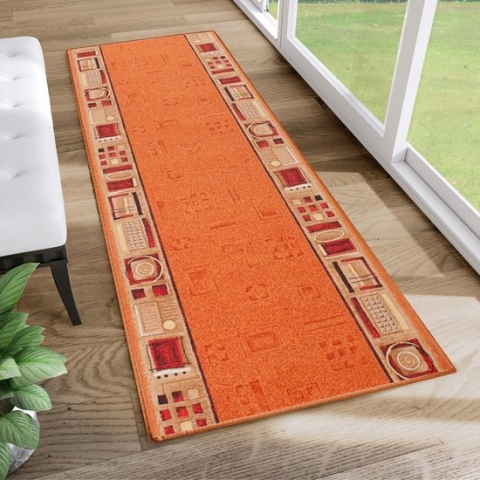 Tapiso Antislip Rubber Mat Oranje Beige Klassiek Rubbermat Tapijt Maat- 120x350