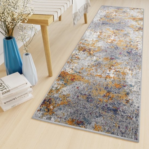 Tapiso Lazur Tapijt Loper Grijs Woonkamer Modern Hal Vloerkleed Maat- 80x750
