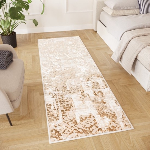 Tapiso Crystal Loper Tapijtloper Bruin Laagpolig Vloerkleed Maat- 100x600