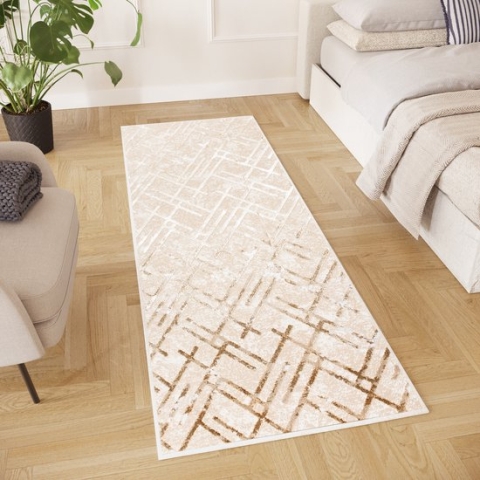 Tapiso Crystal Loper Tapijtloper Beige Laagpolig Kleed Vloerkleed Maat- 70x1300