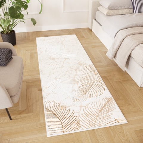 Tapiso Crystal Loper Tapijtloper Beige Licht Laagpolig Kleed Vloerkleed Maat- 70x200