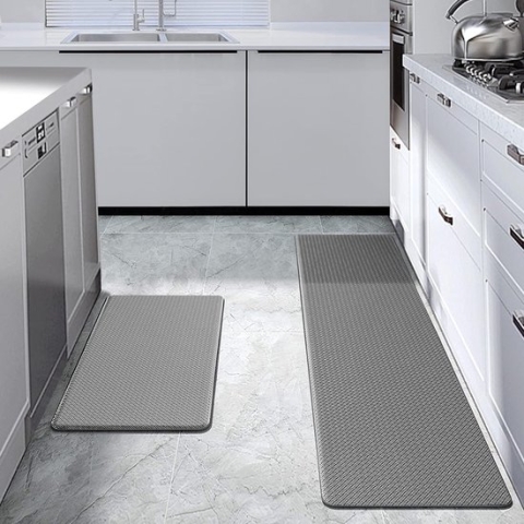 Keukenvloermatenset, Keukenvloermatten, Keukenloper, Wasbare Antislip Tapijtloper, Stofdichte Deurmat (2 Stuks, Grijs, 44 x 75 cm + 44 x 150 cm)