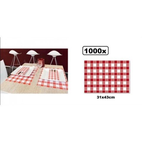 1000x Placemats papier grote ruit rood/wit - place mate diner restaurant eten  rood wit placemate ruit