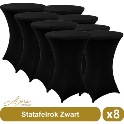 Statafelrok zwart 80 cm - per 8 - partytafel - Alora tafelrok voor statafel - Statafelhoes - Bruiloft - Cocktailparty - Stretch Rok - Set van 8