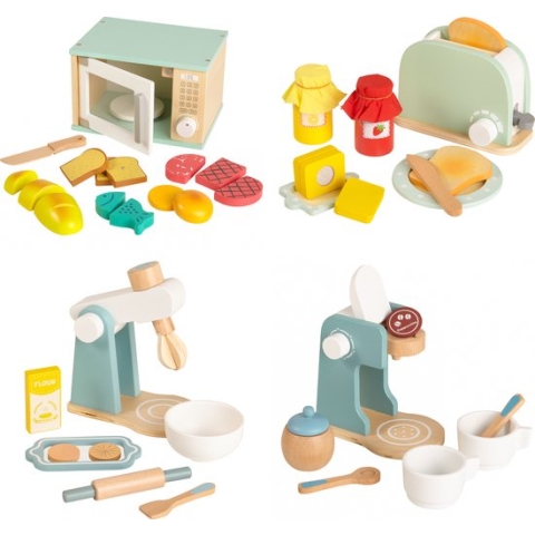 Zoem – Magnetron - Deegmachine - Keukenmachine - Broodrooster - Koffiezetter - Houten speelgoed - Speelkeuken - Duurzaam - Hout - Miniatuur - Koken - Kinderkeuken - Keukenaccessoires - Cadeau – Verjaardag - Speelgoed
