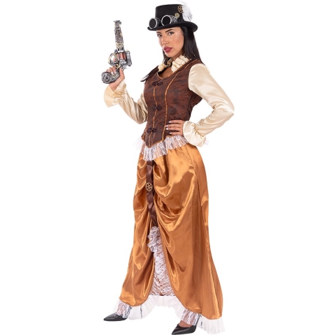 Funidelia | Lang Steampunkkostuum Voor voor vrouwen  Origineel & Grappig, Western, Films & Series - Kostuum voor Volwassenen Accessoire verkleedkleding en rekwisieten voor Halloween, carnaval & feesten - Maat XL - Bruin