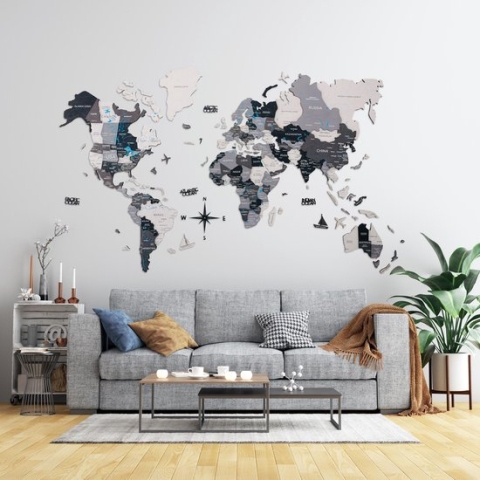 Houten wereldkaart 3D - Nordic - XL (200 x 120)