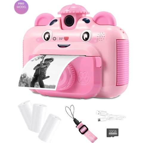 BP® Kindercamera met Fotoprinter - Kinderfototoestel - Vlog camera voor beginners - Camera Kinderen - Foto & Video - 26 Foto Lijsten - Roze - 1080P HD - Inclusief 32GB SD kaart - 3 Rollen papier - Nederlandse Handleiding - Sinterklaas Cadeau