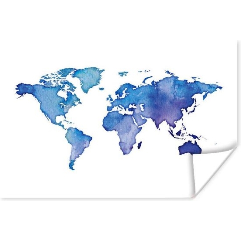 Poster Wereldkaart - Aquarel - Paars - 180x120 cm XXL