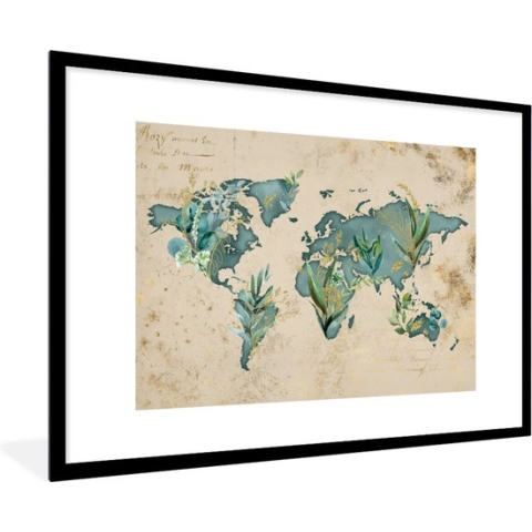 Fotolijst incl. Poster - Wereldkaart - Papyrus - Vintage - 90x60 cm - Posterlijst