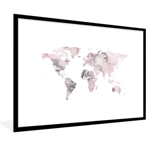 Fotolijst incl. Poster - Wereldkaart - Wit - Verf - 90x60 cm - Posterlijst