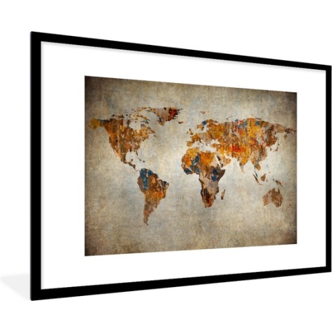 Fotolijst incl. Poster - Wereldkaart - Vintage - Abstract - Kinderen - Jongens - Meisjes - 90x60 cm - Posterlijst