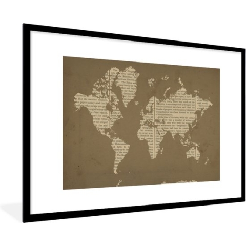 Fotolijst incl. Poster - Wereldkaart - Boek - Bruin - 90x60 cm - Posterlijst