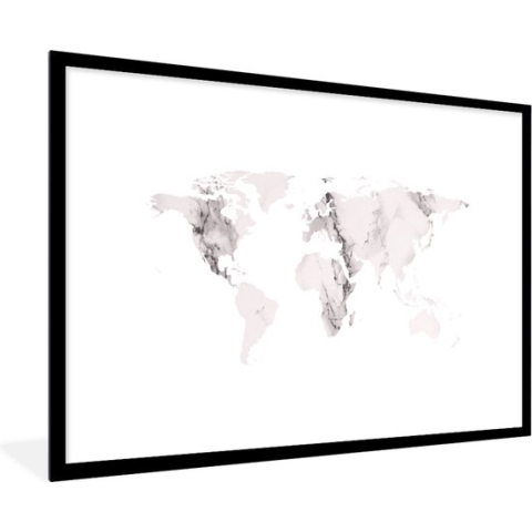 Fotolijst incl. Poster - Wereldkaart - Marmer - Grijs - 90x60 cm - Posterlijst