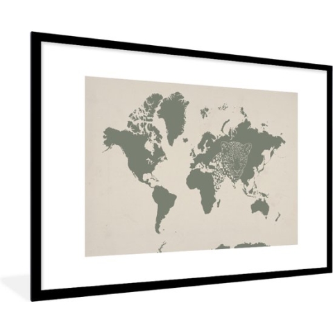 Fotolijst incl. Poster - Wereldkaart - Dieren - Panter - 90x60 cm - Posterlijst