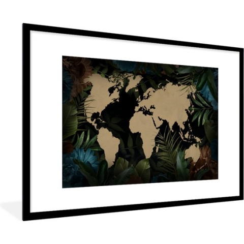 Fotolijst incl. Poster - Wereldkaart - Tropische Planten - Bladeren - 120x80 cm - Posterlijst