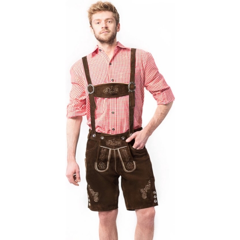 Tannhauser Lederhosen Ralf  Kort Oktoberfest Heren 100% Echt Leder Lederhosen Man  - Donkerbruin - Leer - XXL