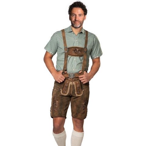 Tannhauser Lederhose Kitzbuhel Kort met Riem en Bretels 100% Echt Runderleder Oktoberfest Heren Lederhosen Man - Runderleer - Maat M
